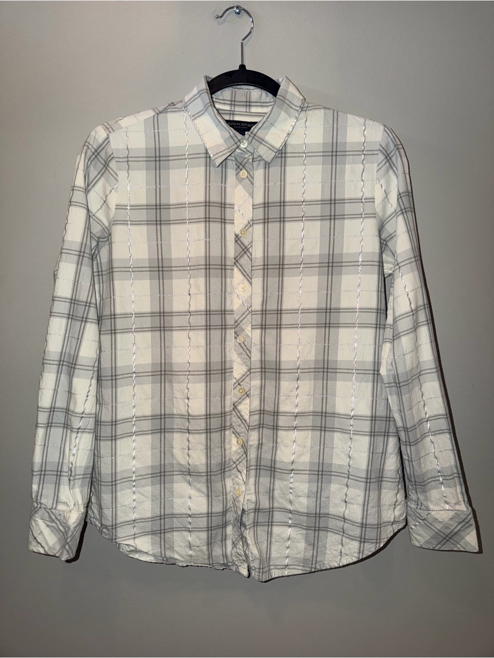 Banana Republic Shimmer Plaid Long Sleeve Button-Down Shirt quiet luxury